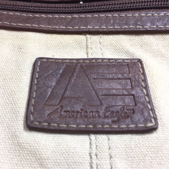 American Eagle Rugged Canvas Leather Zip Tote Shoulder Handbag 15"x14.5" - Picture 3 of 16